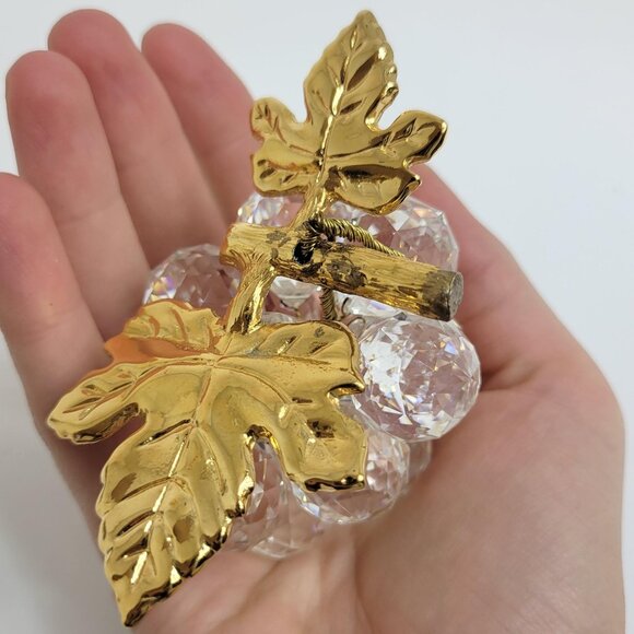 Vintage Heavy Crystal and Brass Grape Cluster Paperweight Art Piece - Picture 4 of 5